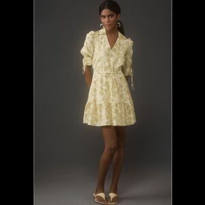 Anthropologie Hutch Linen Blend Short-Sleeve Collared Mini Dress